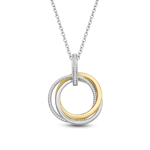 Jewelili Sterling Silver or Rose or Yellow Gold Plated Sterling Silver Circles Pendant Necklace for Women | 1/6 CTTW Natural White Round Diamonds | 18