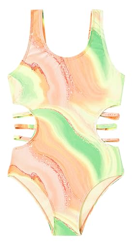 Image of SEAUR Girls' One-Piece Swimwear Cute Tie Dye Side Cutout Swimsuit Summer Quick Dry Beach Hawaiian Bathing Suits
