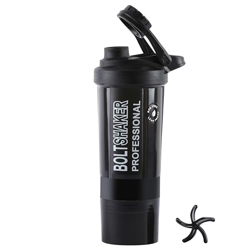 Image of Zyro Protein Funnel & Bolt Protein Shaker Bottle with Blending Mixer Ball 600 ml Shaker (Pack of 2, Multicolor, Plastic)