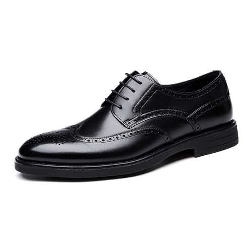 Image of BWSEOBG Men's Brogue Wingtip Retro Business Oxford Shoes Classic Leather Round Toe Lace Up Wedding Formal Dress Shoes Derby Shoes