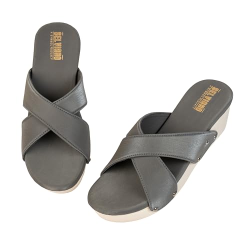 Image of Women Slip-On Open Toe Sandals with Criss Cross Broad Straps, Casual Daily Wear Footwear