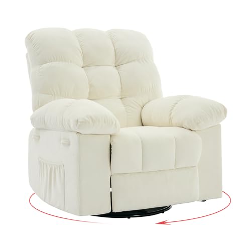 Image of Rocking Recliner Chair, 360 Swivel Glider Rocker Chair for Living Room & Nursery, Upholstered Fabric Single Sofa with Side Pockets, Heavy-Duty Steel Frame Lazy Recliner for Small Spaces, Beige
