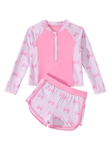 Image of SEGT Girl's Floral Long Sleeve Rash Guard with Bikini Bottom 2 Piece Swimsuit Set