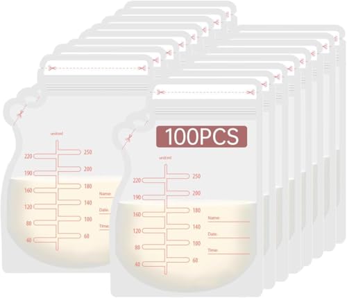 100Pcs 250ML Breastmilk Storage Bags for Breastfeeding Doubled Sealed Breast Milk Storing Bags BPA Free Self Standing Breastmilk Bags