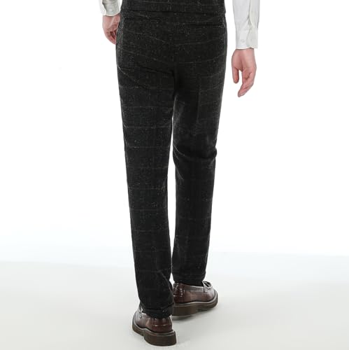 Men's Plaid Tweed Herringbone Suit Pants Casual Wool Vintage Dress Trousers4