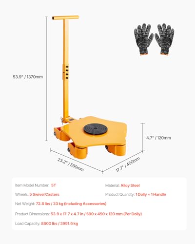 VEVOR Machine Skate, 8800 lbs Machinery Moving Skate, Machinery Mover Skate with 360° Rotation Cap and PU Swivel Rollers, Heavy Duty Industrial Machinery Mover with Handle for Warehouse, Workshop