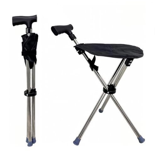 EVIYI Walking stick with seat,Foldable Crutch Seat with Telescopic Height Adjustment, Quick-Release Design (Black)