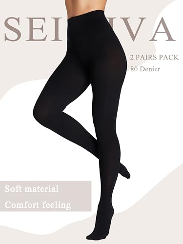 Seidiva Collant Femme Opaque 80 Deniers, Collants Mat Plus de 25 Couleurs Unies, Doux et ultra Extensible, Noir L-XL – vue 2