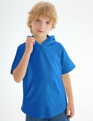 Image of Spring&Gege Boys Light Weight Short Sleeve Hoodie Casual Solid Pullover Hooded T-shirt with Pocket