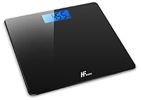 HomeFashion HFitness 28x28cm 180KG Digital Bathroom Scale Weighing Scales For Body Weight Backlit Display Weight Management Black