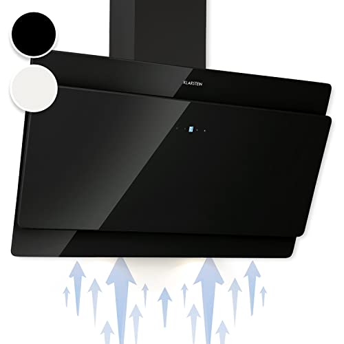 Klarstein Hotte Aspirante 90cm, Hottes de Cuisine Inclinées, Filtre de Hotte en Aluminium, Débit d'Air Puissant 607m³/h, LED, Ecran Tactile, Extracteur d'Air Silencieux, Hotte Efficace avec Evacuation