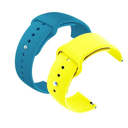 Image of YODI New Accessories Silicone 22MM Strap Belt Band for Smart Watch (Set of 2 Color) Combo Pack (Smart Watch NOT Included) (Mist Blue-Yellow)