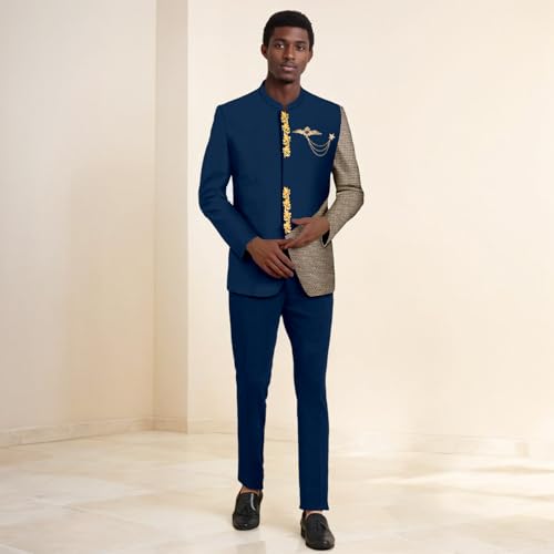 Men`s Suit Slim Fit Brooch Embroidery Blazer and Pants 2 Piece Set Dashiki Outfits for Wedding Evening2