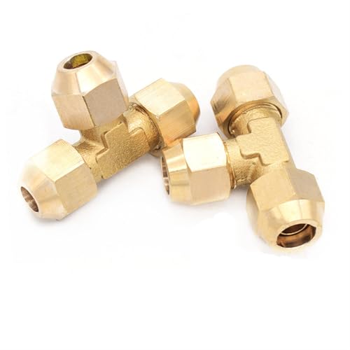 Ziluao Qinlu-Brass Connector Hose Fitting Tube OD 6/8/10/12/14mm Flared Copper Pipe Fittings Brass Connector Fitting Air Tool Fitting with Nuts, Corrosion Resistance(T,Tube OD 8mm)