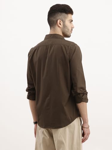 Image of WROGN Men's Cotton Shirt | Regular Fit | Solid Olive Full Sleeve Casual Shirt