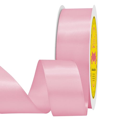 Image of Double Face Pearl Pink Satin Ribbon 1-1 /2 inch X 50 Yards Polyester Pearl Pink Ribbon for Gift Wrapping Very Suitable for Weddings Party Hair Bow Invitation Decorations and More