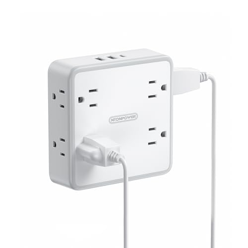 NTONPOWER Multi Plug Wall Outlet with USB Ports(1 USB C), Wall Outlet Extender Surge Protector 1800 Joules, 3 Sided Outlet Splitter Widely Spaced for Home, Dorm Essentials(White)
