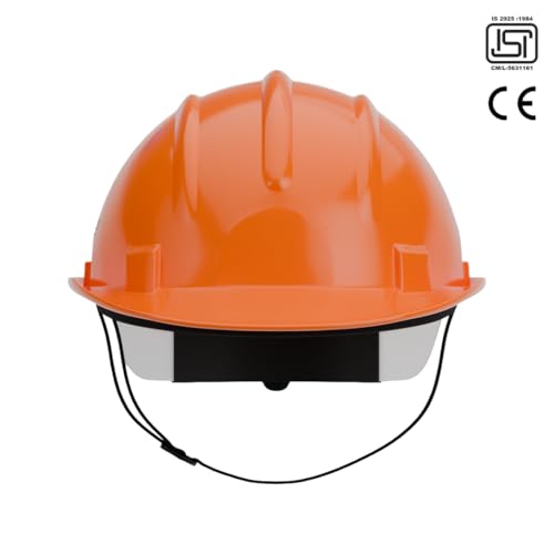 Image of HMP Industrial Construction Safety Helmet for Unisex | SIX Suspension with Ratchet Adjustment | ISI & EN Certified | Orange