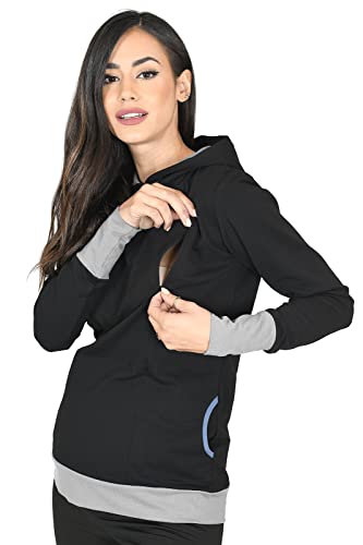 Mija - Umstandsmode / 2in1 Stillpullover & Umstandspullover Stilltop Stillpulli Mona 1035 (M, Schwarz/Melange)
