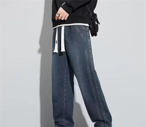 Men's Loose Casual Jeans Straight Wide Leg Denim Pants High Waist Comfortable Solid Color Long Trousers2