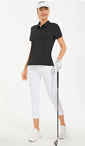 Polo Shirts For Women Golf Shirt Short Sleeve Collared T-Shirts Casual Work Tops Athletic Tennis Cooling Button Up Shirts-Black-M #TOP3