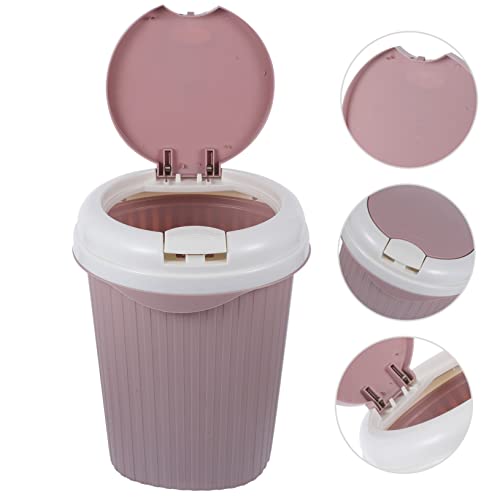 Basurero pequeño rectangular color rosa para oficina miniatura 6