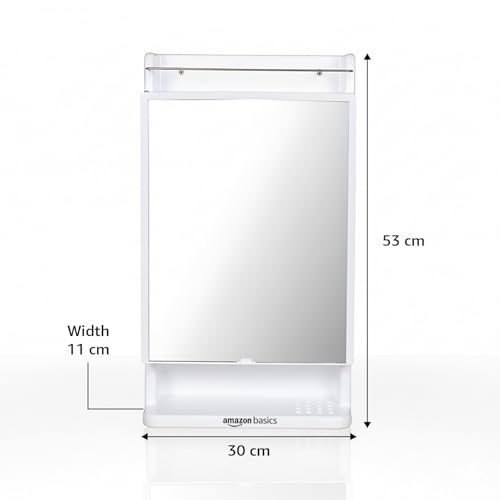 Image of Amazon Basics CleanLook Premium Wall Mounted Plastic Bathroom Mirror Cabinet with Storage, Multipurpose Organizer for Toiletries & Essentials, White