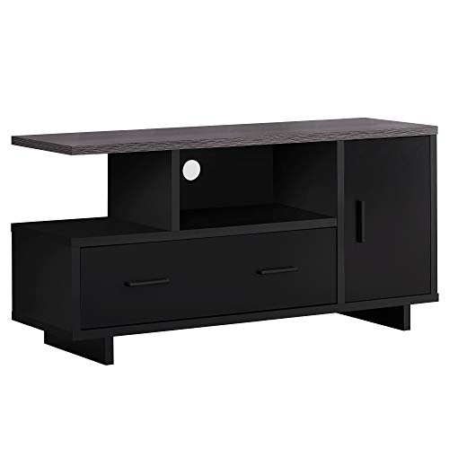 Monarch Specialties I Stand-48 L Grey Top With Storage Tv Stand, Black #TOP1