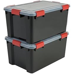 Cajas De Plastico Duro Iris Ohyama, Juego de 2 cajas de almacenamiento hermética, 50 L, con clips, apilable, garaje, sótano, ático - Air Tight Box AT-L - Negro