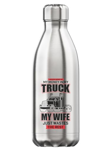 Botella térmica de 350 ml en acero inoxidable plateado con frase divertida de camiones 2