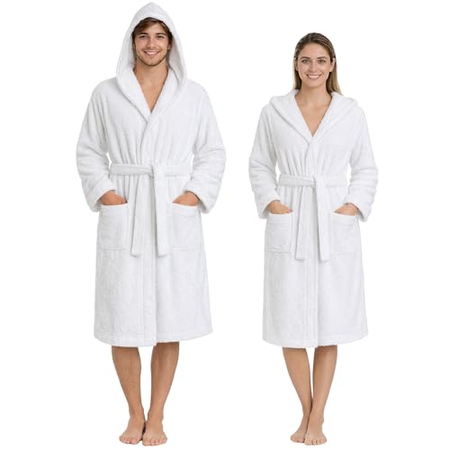 Nada Home Peignoir Unisexe en Éponge 100% Coton 400 g/m² avec Capuche – Doux et Absorbant, avec Ceinture, Poches et Crochet – Homme Femme Adulte