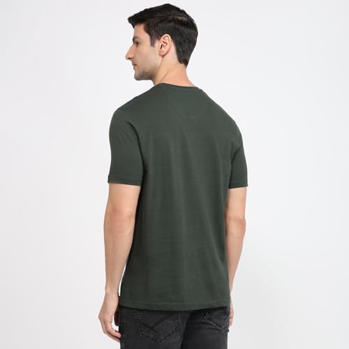 Image of Raymond Men Regular Fit Solid Pattern Pure Cotton Crew Neck Half Sleeve Casual T-Shirt