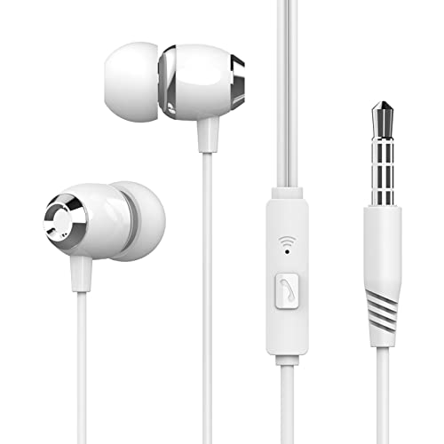 ANSEWIRELESS Wired Earphones Hi-Fi Sound Headphones Handsfree Mic for Moto G Stylus 5G (2022), Headset Earbuds in-Ear Earpieces Microphone Compatible with Motorola Moto G Stylus 5G (2022), White