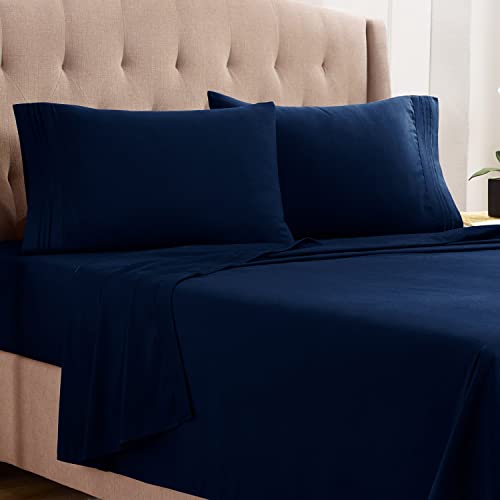 Empyrean Twin Sheets Set - 110 GSM 4 Piece Bed Sheets for Twin Size Bed, Double Brushed Twin Size Sheets, Soft Bedding Sheets & Pillowcases - Navy Blue