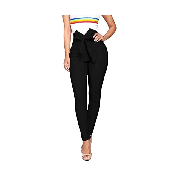 Umenlele-Womens-High-Waist-Skinny-Pencil-Pants-Bow-Tie-Front-Stretchy-Trouser-with-Belt-Black-Small Umenlele Women’s High Waist Skinny Pencil Pants Bow Tie Front Stretchy Trouser with Belt Black# Small