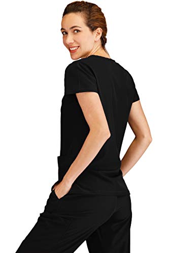 Minty Mint Women's V Neck Solid Stretch Medical Scrub Set Black M