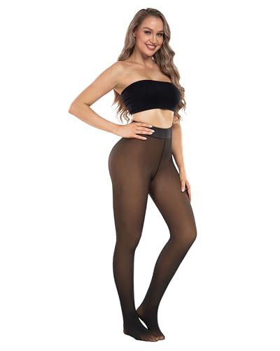 CHRLEISURE Women's Fleece Lined Tights - Fake Sheer Warm Pantyhose Thick Leggings4