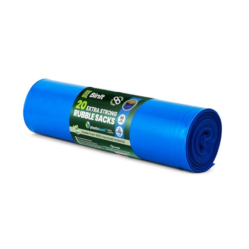 BIN IT 20 Extra Strong Heavy Duty Blue Rubble Sacks 50 Litre Eco-Friendly Bin Bags Refuse Sacks Recycled Strong & Secure Tear Resistant Created for the toughest jobs