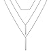 CEALXHENY 3PC Layered Bar Pendant Necklaces Boho Stick Bar Choker Necklace Minimalist Y Necklaces for Women Girls (A Silver)