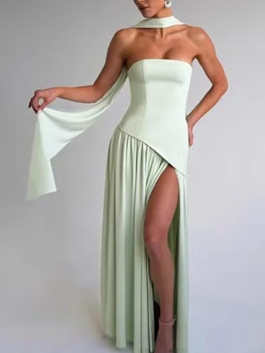 Strapless Bridesmaid Dress with Scarf Chiffon Long Corset Prom Dresses Evening Dress3