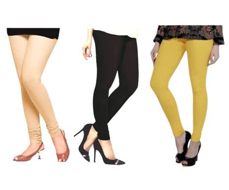 Women's Cotton Plain Slim Fit Full Length Leggings (Combo Pack of 3) Beige, Black & Lemon Yellow_136TW_3XL_2_BAZ-image-44