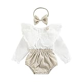 Infant Baby Girl Fall Winter Outfits Long Sleeve Romper Lapel Floral Lace Bodysuit Plaid Patchwork O