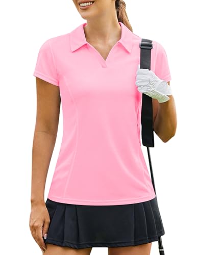 Image of PINSPARK Womens Golf Shirt Short Sleeve Polo V-Neck Quick Dry Tennis Tops | Moisture-wicking Breathable Fabric, Classic Collar, Slim Fit, Ideal for Golf Tennis Pickleball Casual