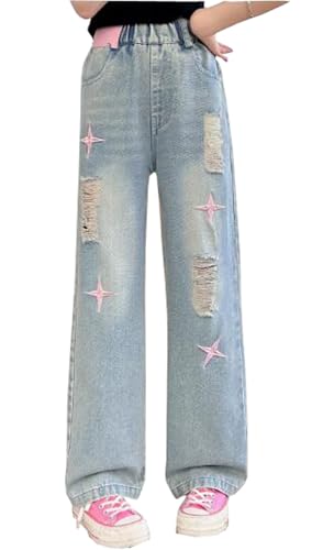 Girls Summer Jeans Kids Wide Leg Pants Big Kids Ripped Straight Leg Jeans Pants for Kids