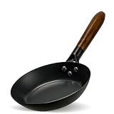 YOSUKATA Sartén de Acero al Carbono de 20 cm sin Antiadherente - Сacerola Pre-sazonada - Sartenes Induccion con Mango de Madera Extraíble Resistente - Sartenes Profesionales - Sartenes para Grill