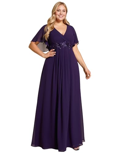 Ever-Pretty Plus Women's V Neck Floor Length Chiffon Evening Dresses Plus Size Mother of The Bride Dresses 01960-DAPH