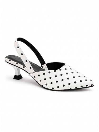 Polka Dot Pointed Toe Slingback Kitten Heels Stylish Casual Sandals