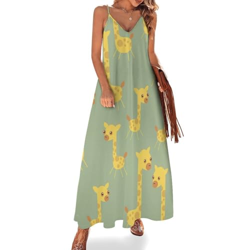 Robe longue girafe jaune d une élégance estivale remarquable coupe maxi sans manches