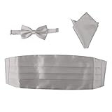  3pcs Maenner \'s Satin Fliege Kummerbund Taschentuch Taschentuch Silber