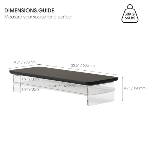 Image of Fenge 23.6 inch Dual Monitor Stand with Clear Acrylic Legs, Black | Clear Acrylic, Storage Compartment, 2-tier Home Office Monitor Riser, Desktop Shelf Fit Monitor /Laptop /Printer